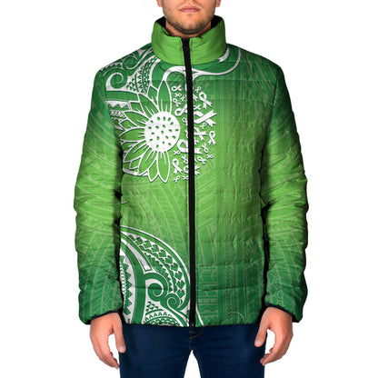 Polynesia Depression Support Padded Jacket Sunflower Green Ribbons Polynesian Tattoo
