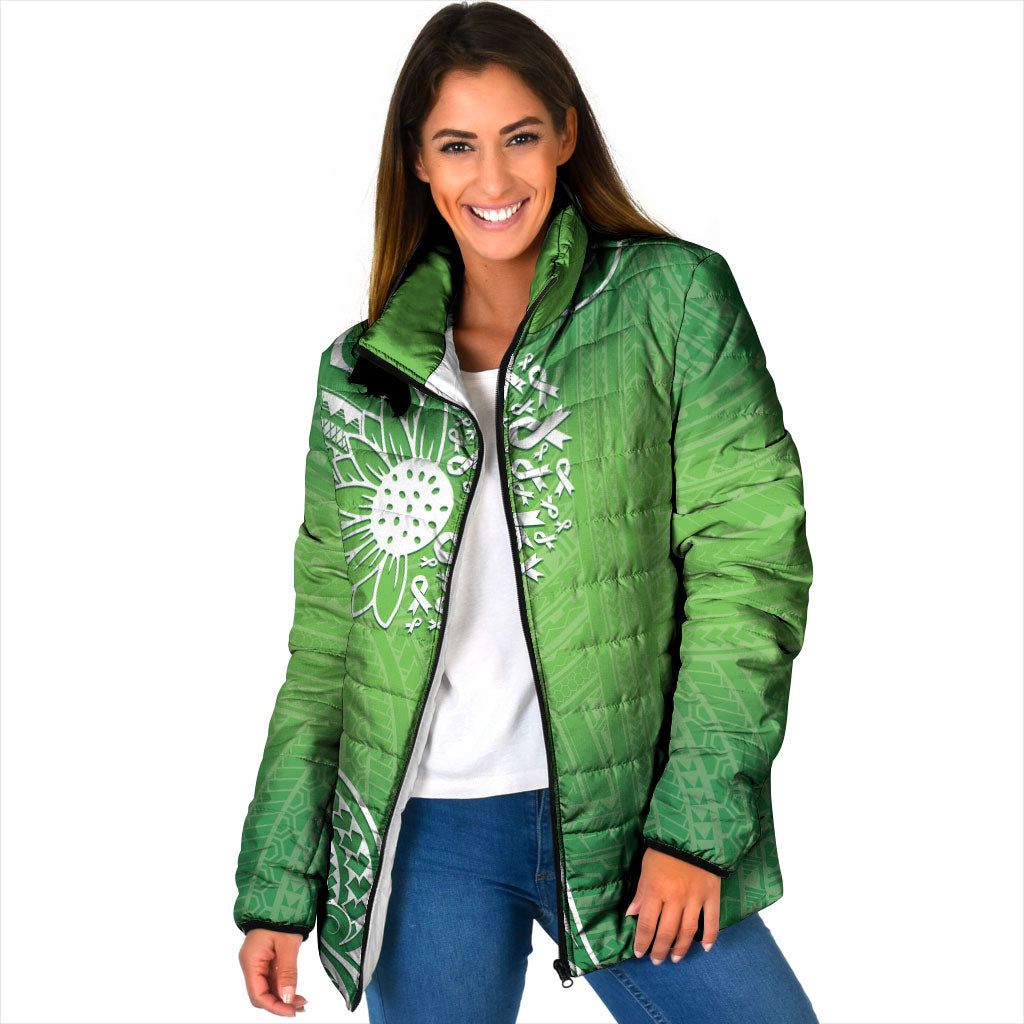 Polynesia Depression Support Padded Jacket Sunflower Green Ribbons Polynesian Tattoo