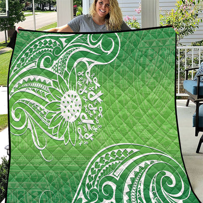 Polynesia Depression Support Quilt Sunflower Green Ribbons Polynesian Tattoo