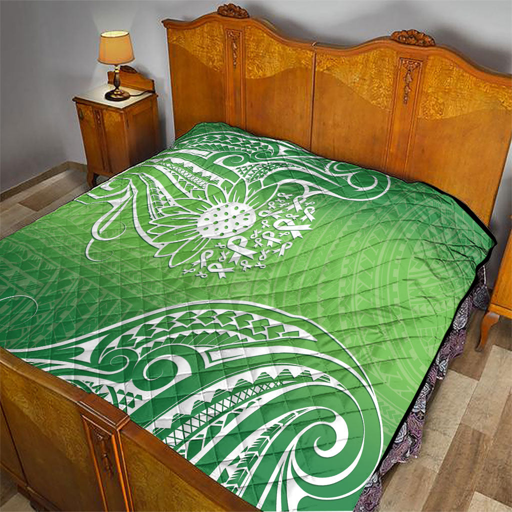 Polynesia Depression Support Quilt Sunflower Green Ribbons Polynesian Tattoo