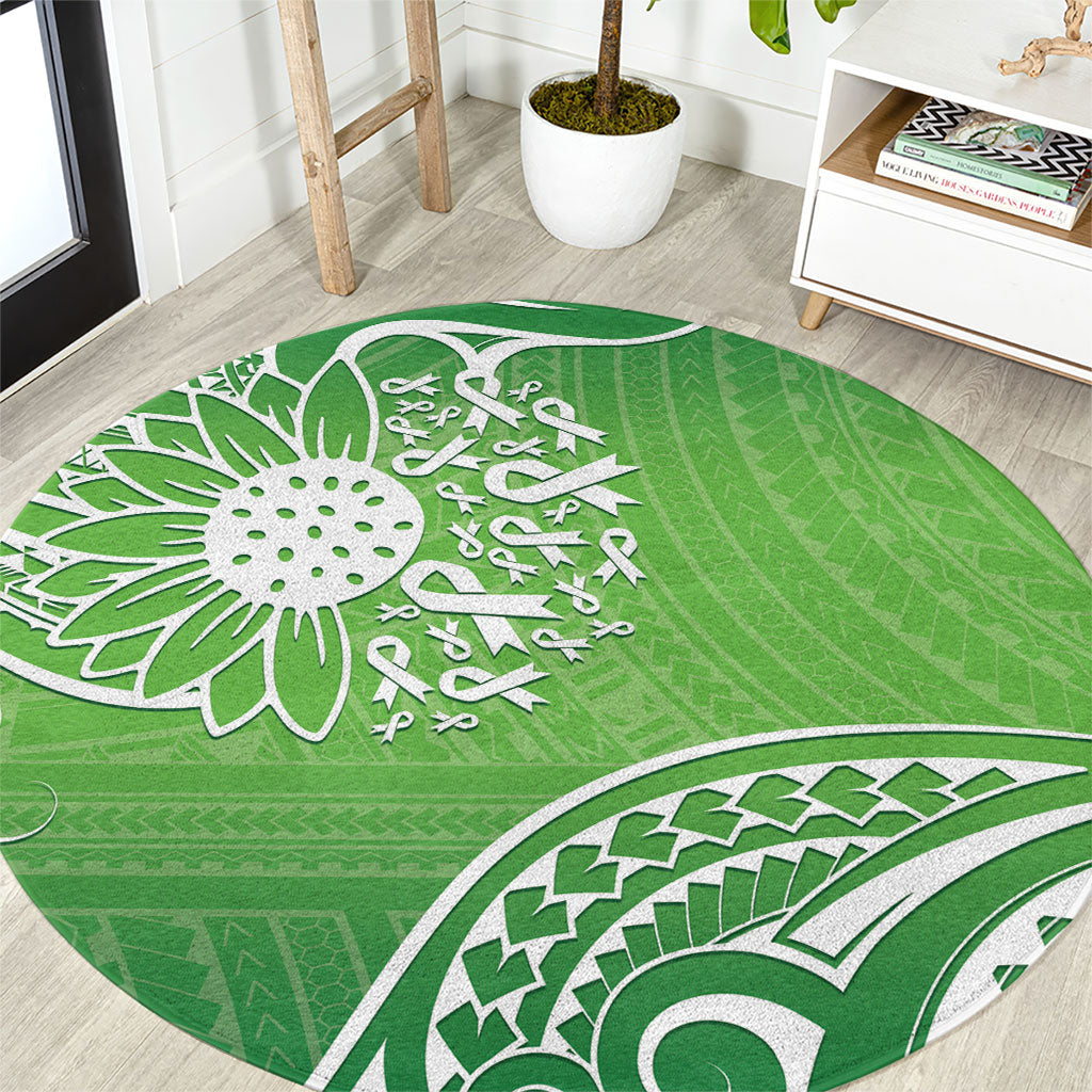 Polynesia Depression Support Round Carpet Sunflower Green Ribbons Polynesian Tattoo