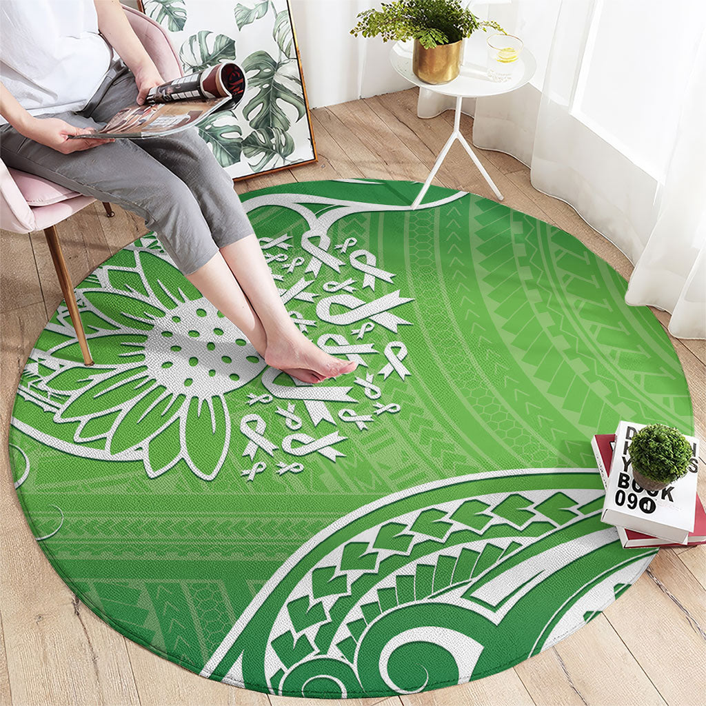 Polynesia Depression Support Round Carpet Sunflower Green Ribbons Polynesian Tattoo