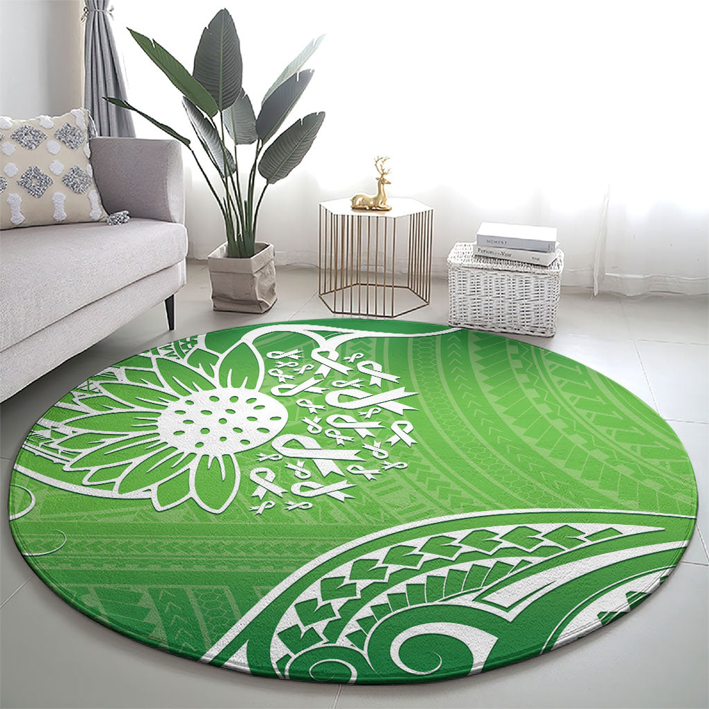 Polynesia Depression Support Round Carpet Sunflower Green Ribbons Polynesian Tattoo