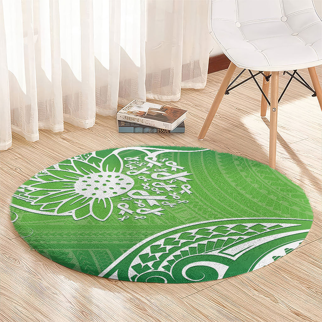 Polynesia Depression Support Round Carpet Sunflower Green Ribbons Polynesian Tattoo