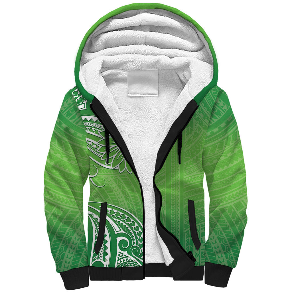 Polynesia Depression Support Sherpa Hoodie Sunflower Green Ribbons Polynesian Tattoo