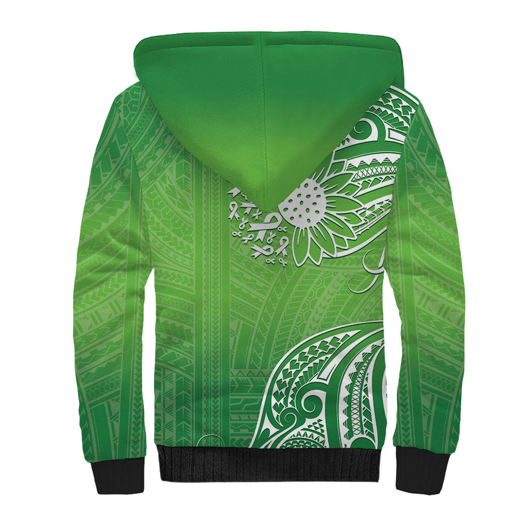 Polynesia Depression Support Sherpa Hoodie Sunflower Green Ribbons Polynesian Tattoo