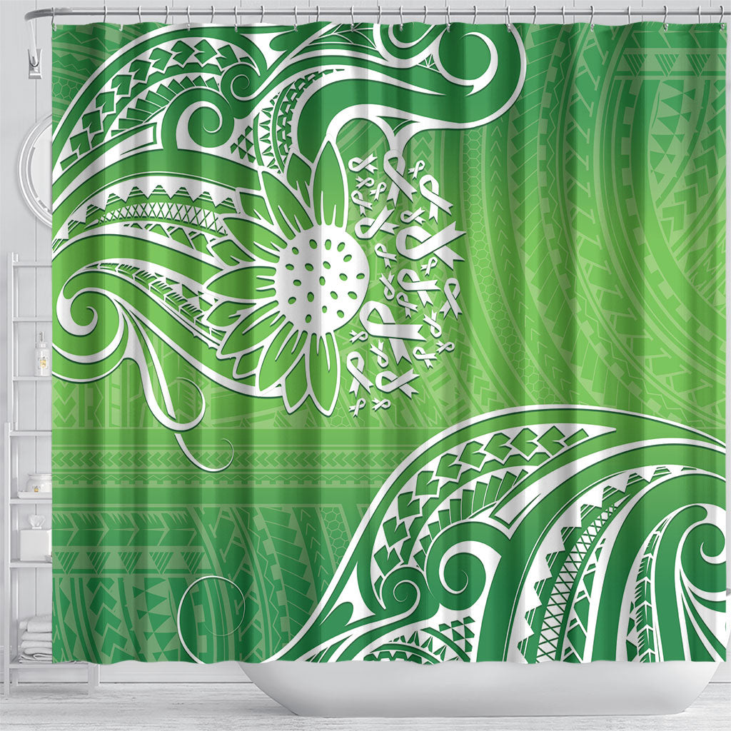 Polynesia Depression Support Shower Curtain Sunflower Green Ribbons Polynesian Tattoo