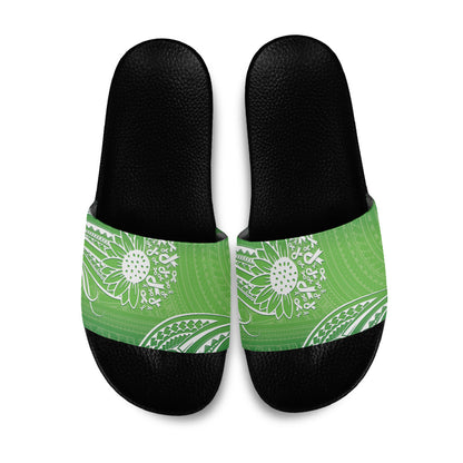 Polynesia Depression Support Slide Sandals Sunflower Green Ribbons Polynesian Tattoo