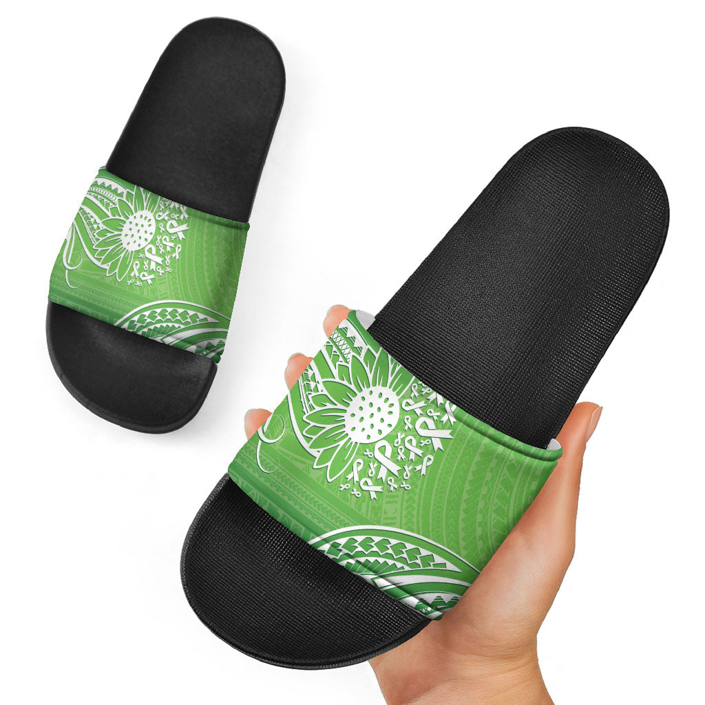 Polynesia Depression Support Slide Sandals Sunflower Green Ribbons Polynesian Tattoo