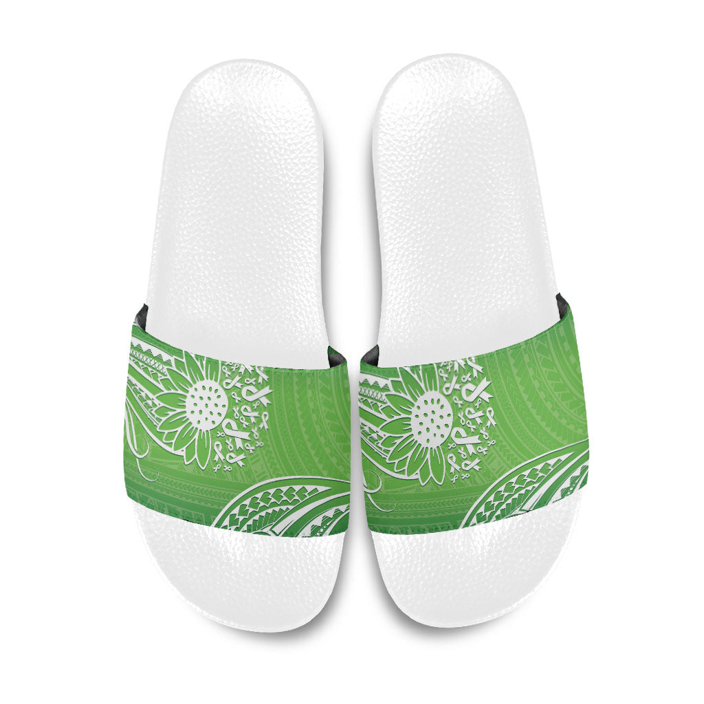 Polynesia Depression Support Slide Sandals Sunflower Green Ribbons Polynesian Tattoo