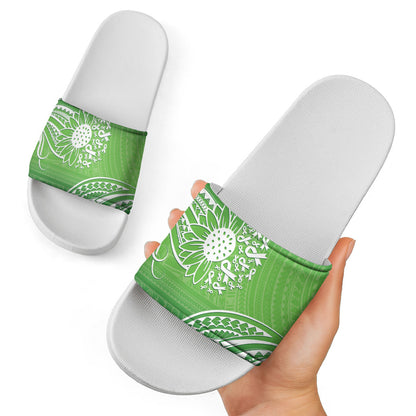 Polynesia Depression Support Slide Sandals Sunflower Green Ribbons Polynesian Tattoo