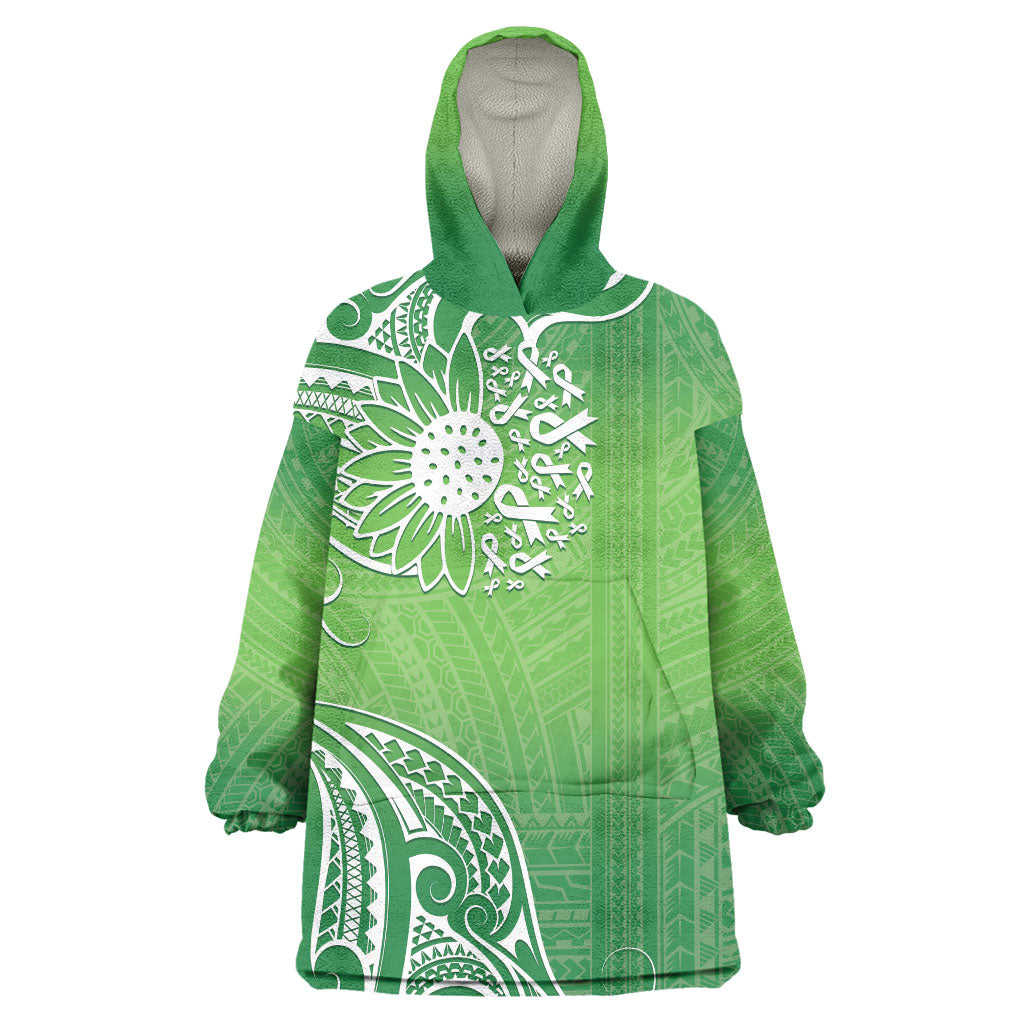 Polynesia Depression Support Wearable Blanket Hoodie Sunflower Green Ribbons Polynesian Tattoo