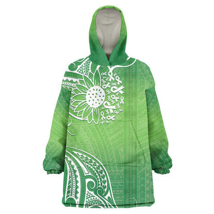 Polynesia Depression Support Wearable Blanket Hoodie Sunflower Green Ribbons Polynesian Tattoo