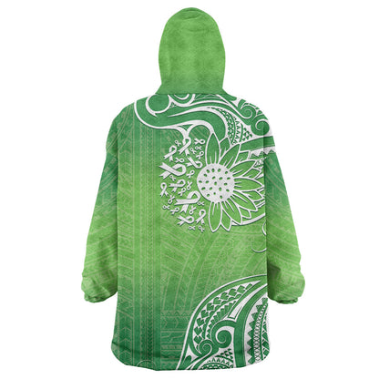 Polynesia Depression Support Wearable Blanket Hoodie Sunflower Green Ribbons Polynesian Tattoo