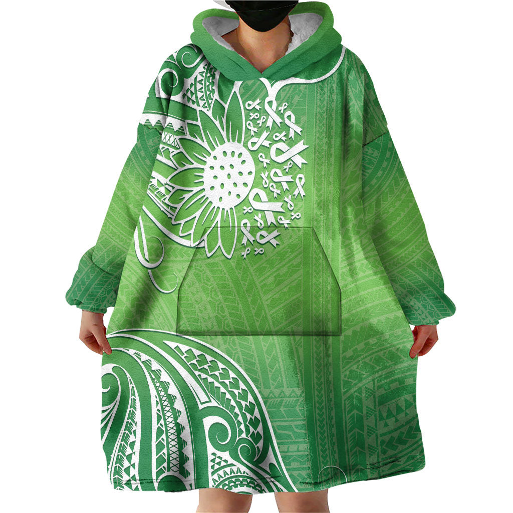Polynesia Depression Support Wearable Blanket Hoodie Sunflower Green Ribbons Polynesian Tattoo