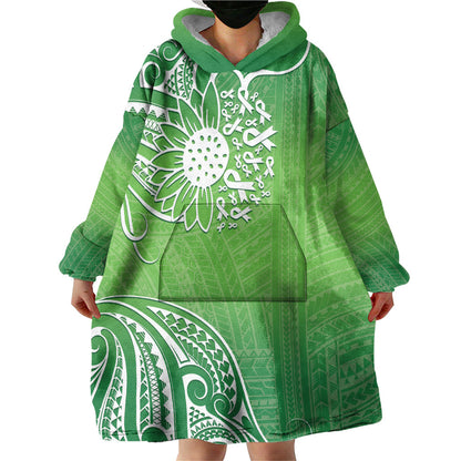 Polynesia Depression Support Wearable Blanket Hoodie Sunflower Green Ribbons Polynesian Tattoo