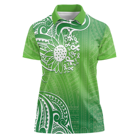 Polynesia Depression Support Women Polo Shirt Sunflower Green Ribbons Polynesian Tattoo