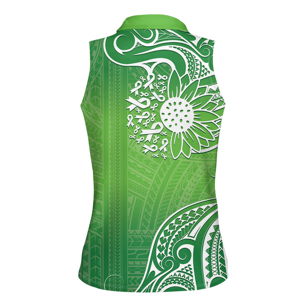 Polynesia Depression Support Women Sleeveless Polo Shirt Sunflower Green Ribbons Polynesian Tattoo
