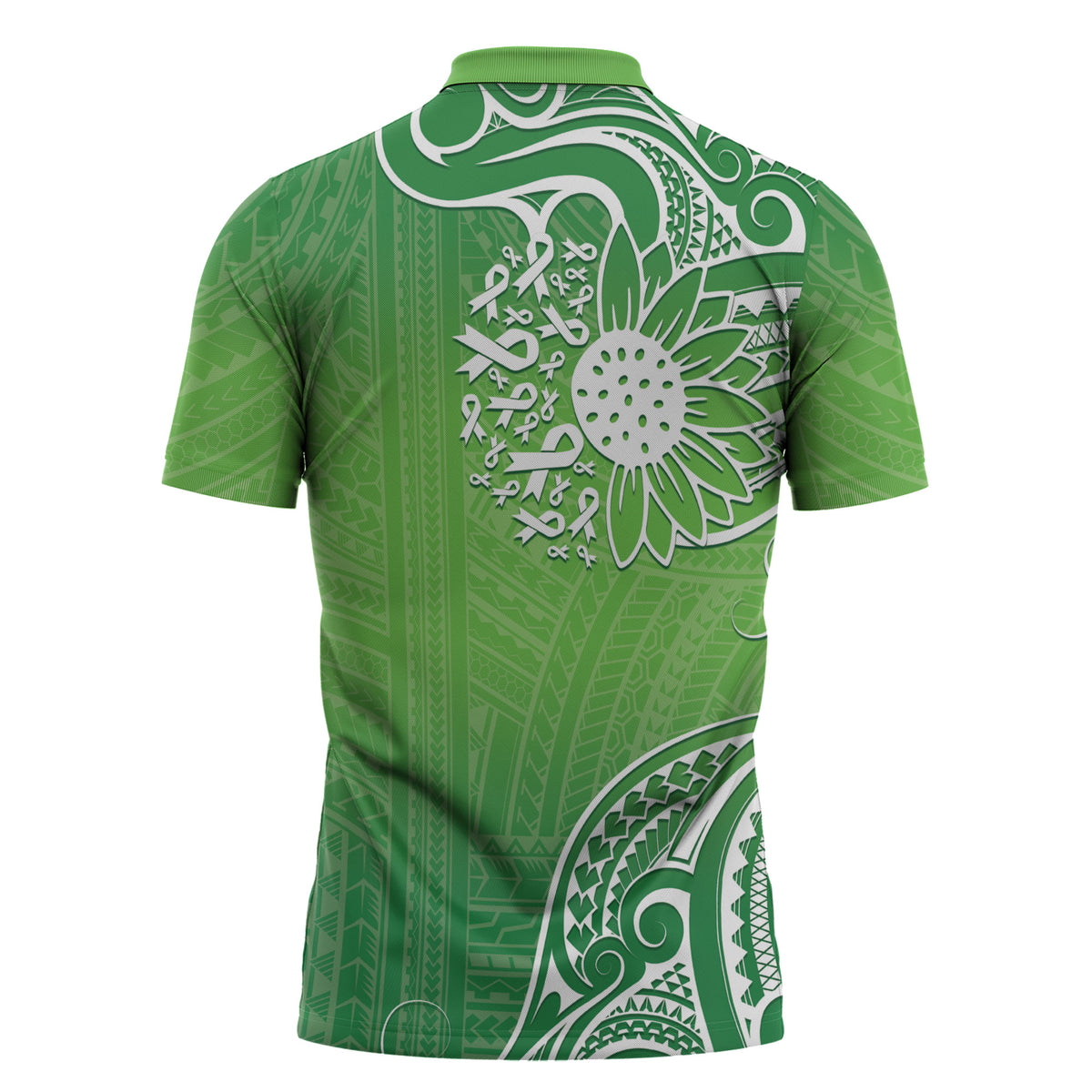 Polynesia Depression Support Zipper Polo Shirt Sunflower Green Ribbons Polynesian Tattoo
