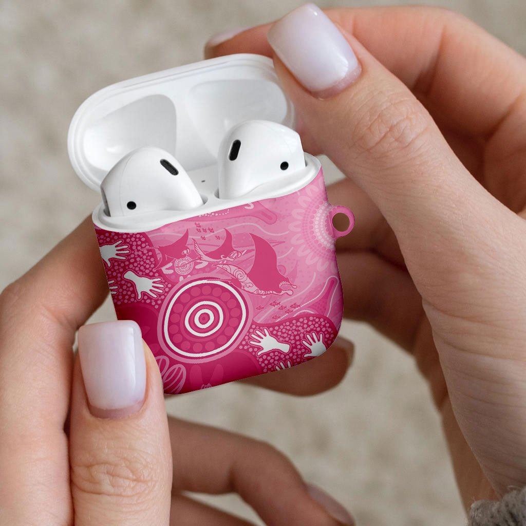 Australia Breast Cancer Support AirPods Case Pink Ribbon Manta Ray Aboriginal Art