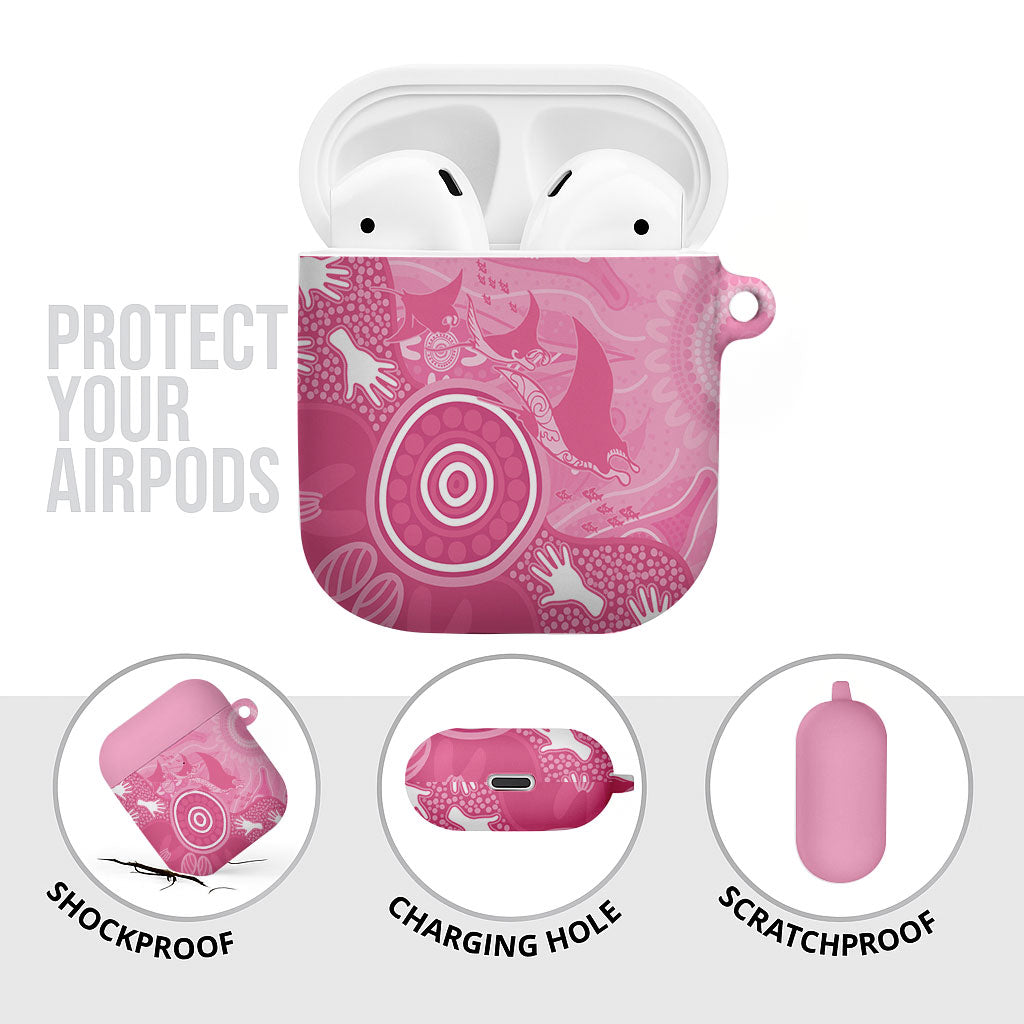 Australia Breast Cancer Support AirPods Case Pink Ribbon Manta Ray Aboriginal Art