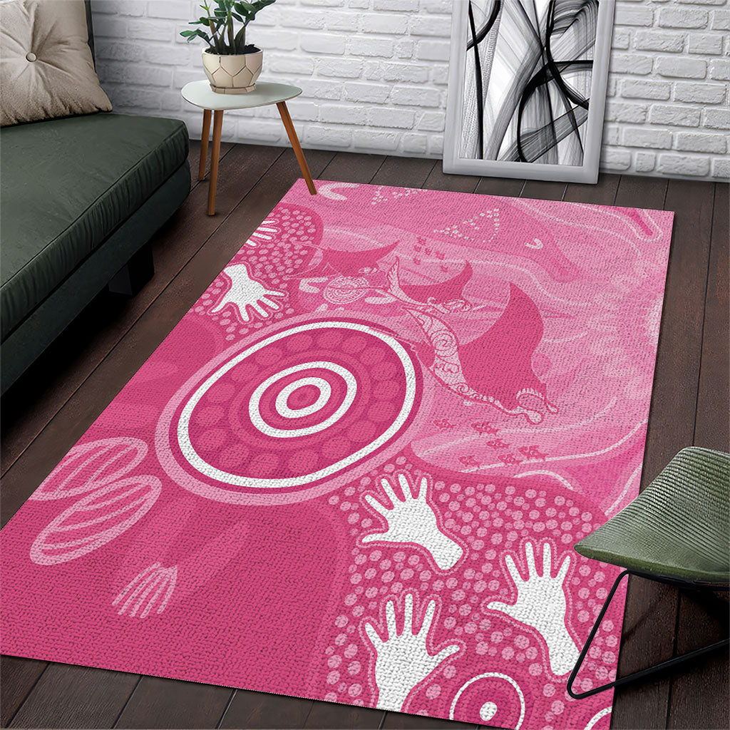 Australia Breast Cancer Support Area Rug Pink Ribbon Manta Ray Aboriginal Art