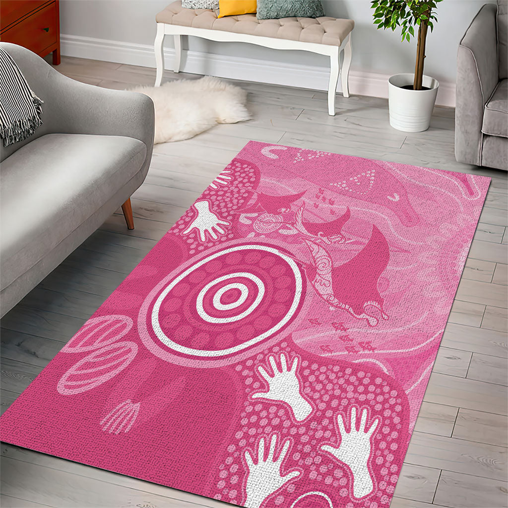 Australia Breast Cancer Support Area Rug Pink Ribbon Manta Ray Aboriginal Art