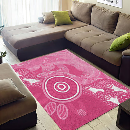 Australia Breast Cancer Support Area Rug Pink Ribbon Manta Ray Aboriginal Art