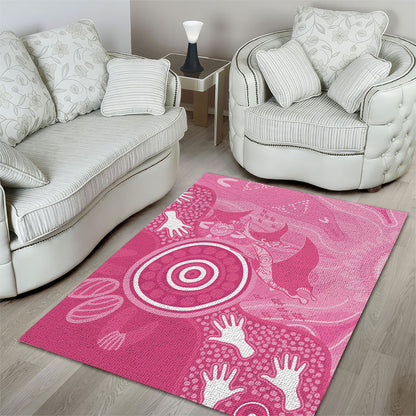 Australia Breast Cancer Support Area Rug Pink Ribbon Manta Ray Aboriginal Art