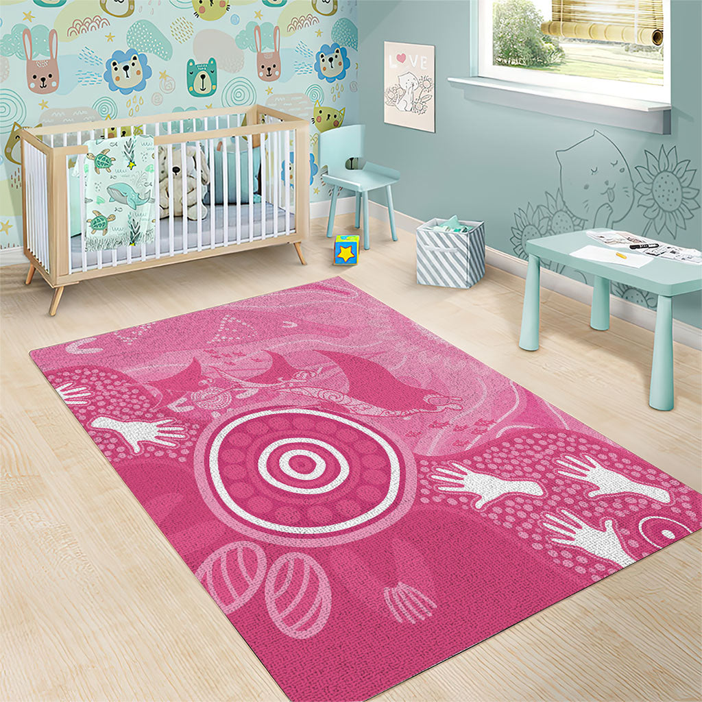 Australia Breast Cancer Support Area Rug Pink Ribbon Manta Ray Aboriginal Art