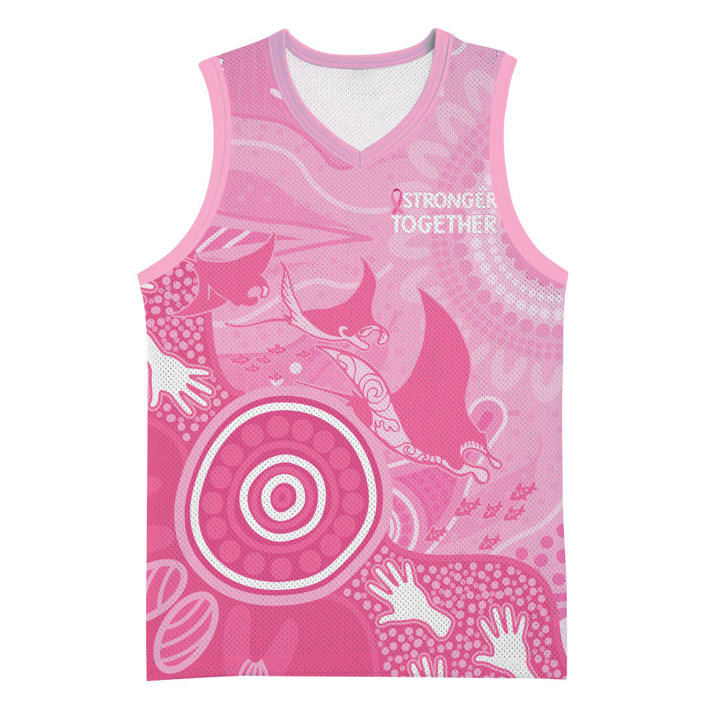 Australia Breast Cancer Support Basketball Jersey Pink Ribbon Manta Ray Aboriginal Art