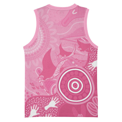 Australia Breast Cancer Support Basketball Jersey Pink Ribbon Manta Ray Aboriginal Art