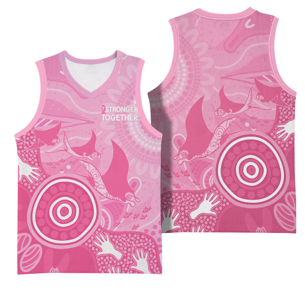 Australia Breast Cancer Support Basketball Jersey Pink Ribbon Manta Ray Aboriginal Art