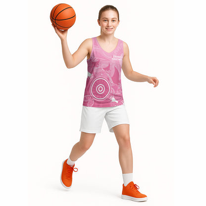 Australia Breast Cancer Support Basketball Jersey Pink Ribbon Manta Ray Aboriginal Art