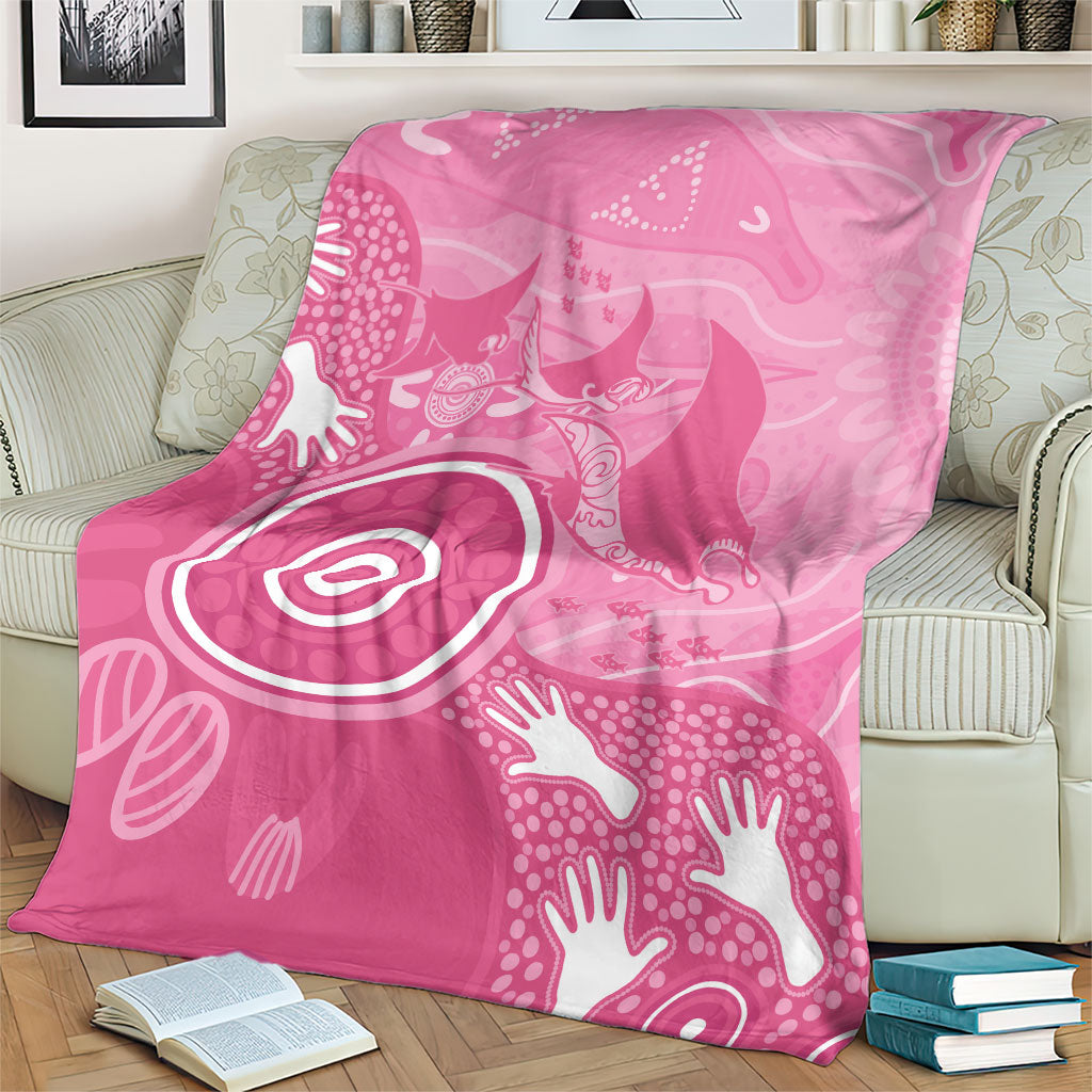 Australia Breast Cancer Support Blanket Pink Ribbon Manta Ray Aboriginal Art