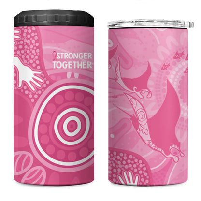 Australia Breast Cancer Support 4 in 1 Can Cooler Tumbler Pink Ribbon Manta Ray Aboriginal Art