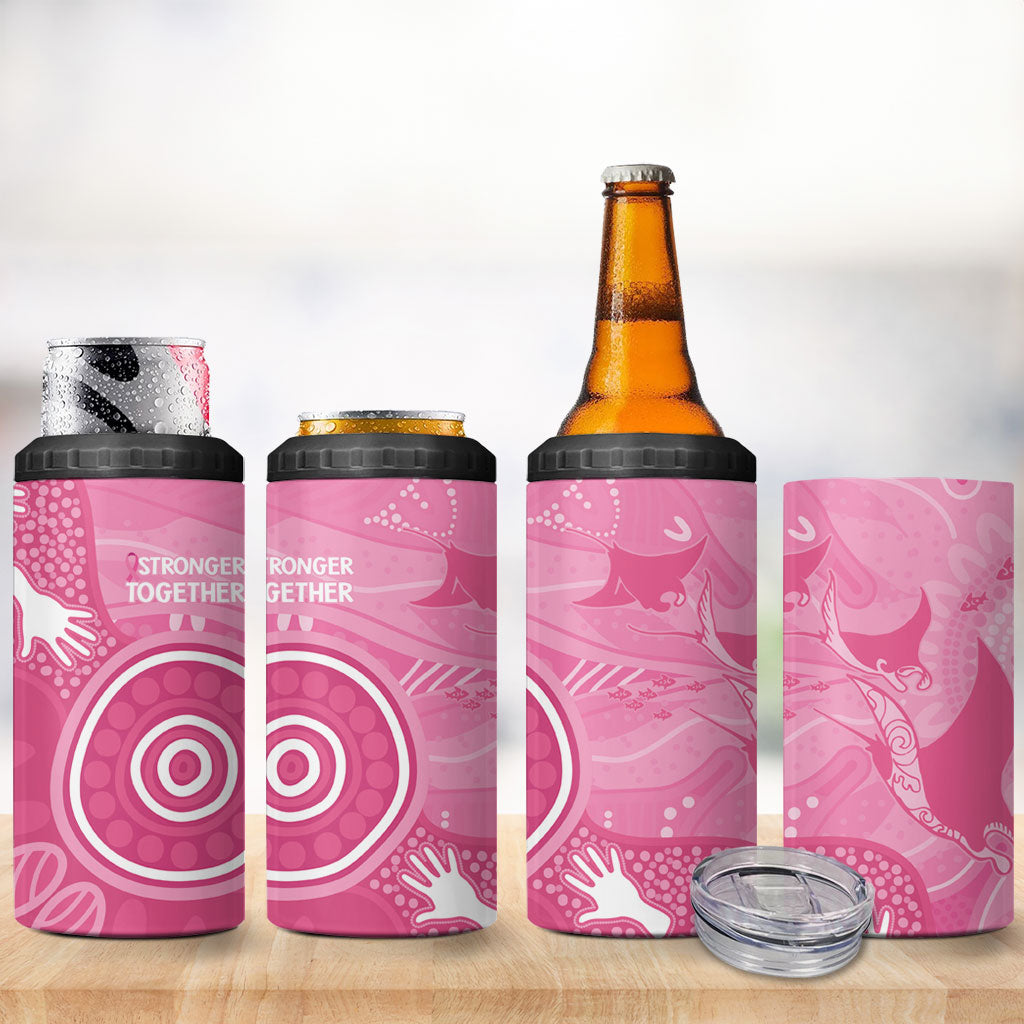 Australia Breast Cancer Support 4 in 1 Can Cooler Tumbler Pink Ribbon Manta Ray Aboriginal Art