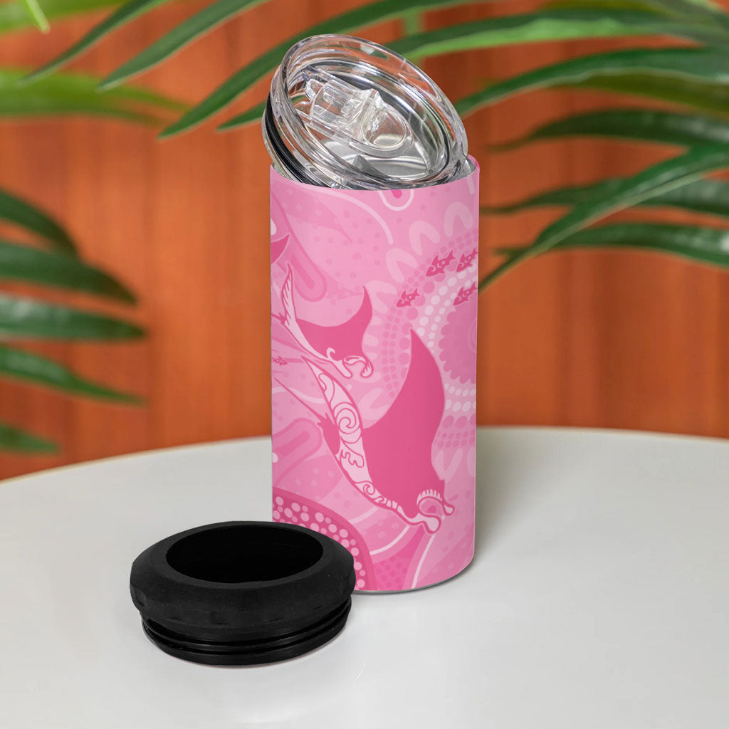 Australia Breast Cancer Support 4 in 1 Can Cooler Tumbler Pink Ribbon Manta Ray Aboriginal Art