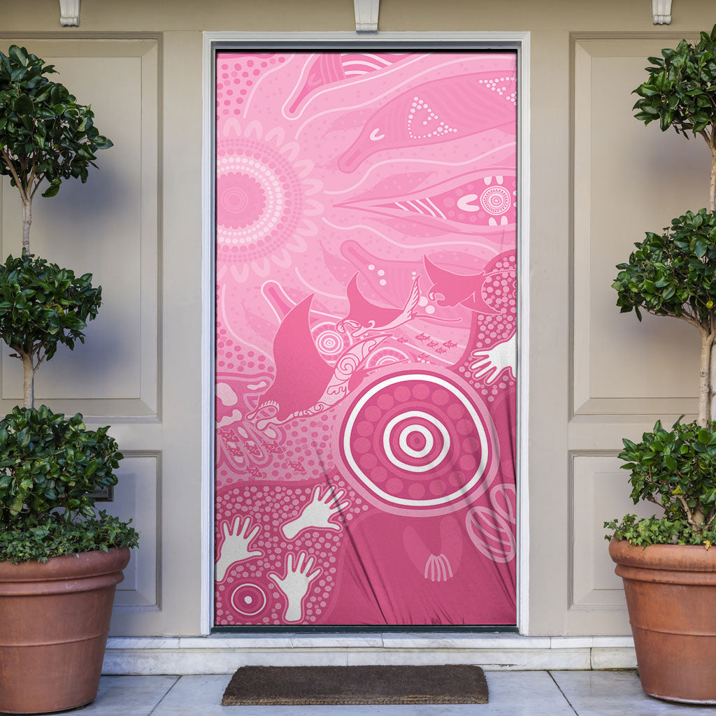 Australia Breast Cancer Support Door Cover Pink Ribbon Manta Ray Aboriginal Art