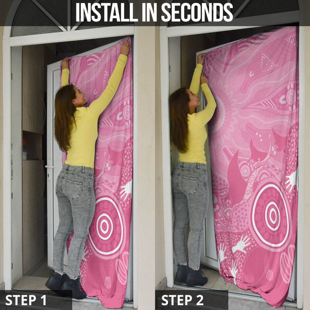 Australia Breast Cancer Support Door Cover Pink Ribbon Manta Ray Aboriginal Art