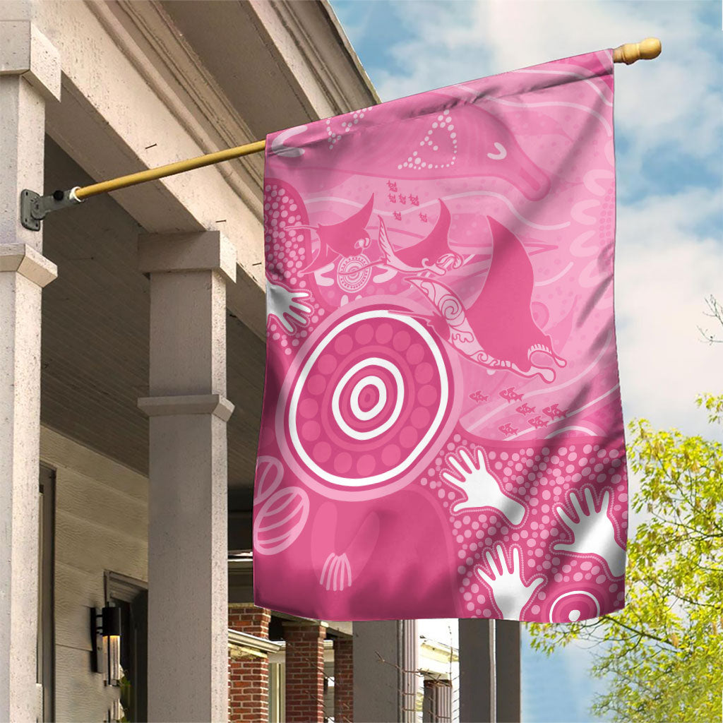 Australia Breast Cancer Support Garden Flag Pink Ribbon Manta Ray Aboriginal Art