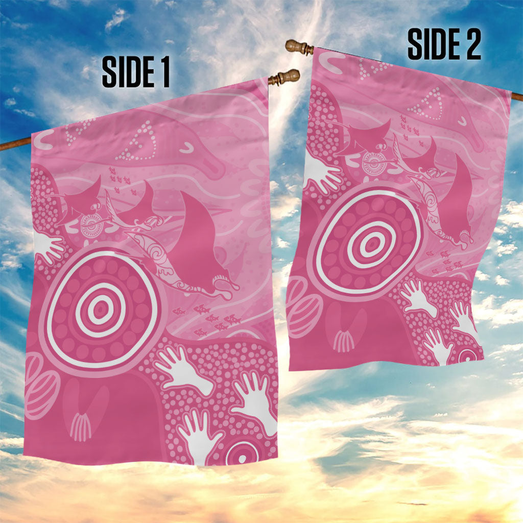 Australia Breast Cancer Support Garden Flag Pink Ribbon Manta Ray Aboriginal Art