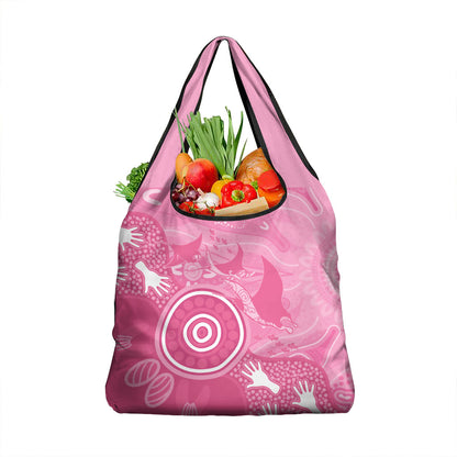 Australia Breast Cancer Support Grocery Bag Pink Ribbon Manta Ray Aboriginal Art