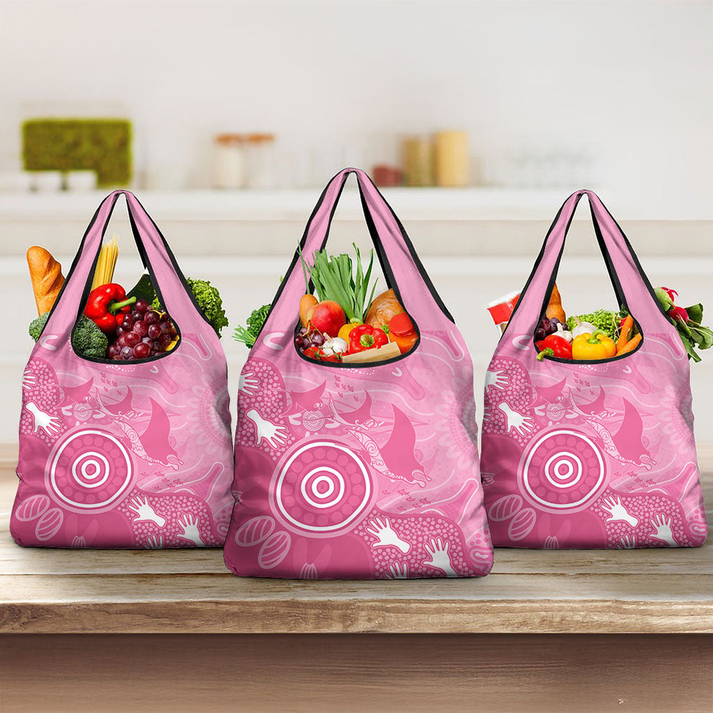 Australia Breast Cancer Support Grocery Bag Pink Ribbon Manta Ray Aboriginal Art