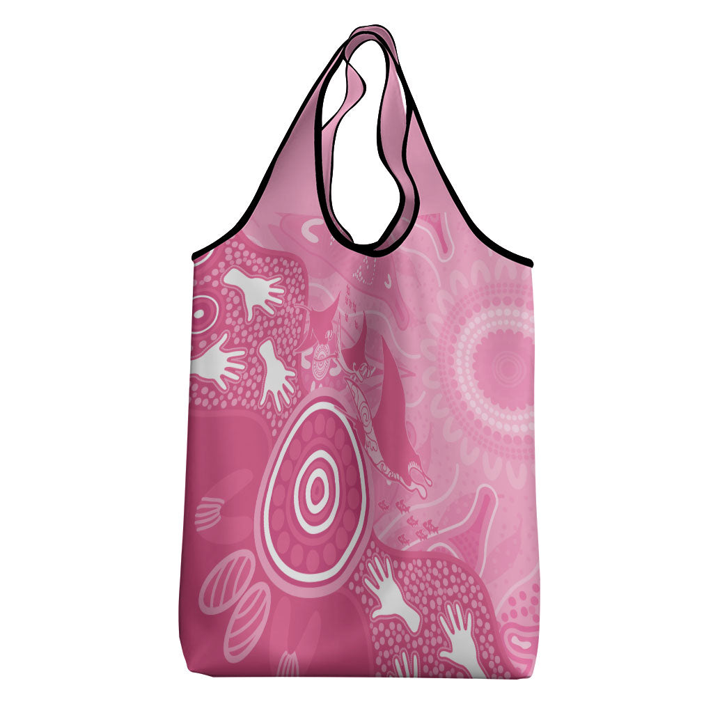 Australia Breast Cancer Support Grocery Bag Pink Ribbon Manta Ray Aboriginal Art