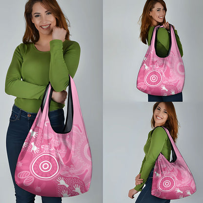 Australia Breast Cancer Support Grocery Bag Pink Ribbon Manta Ray Aboriginal Art