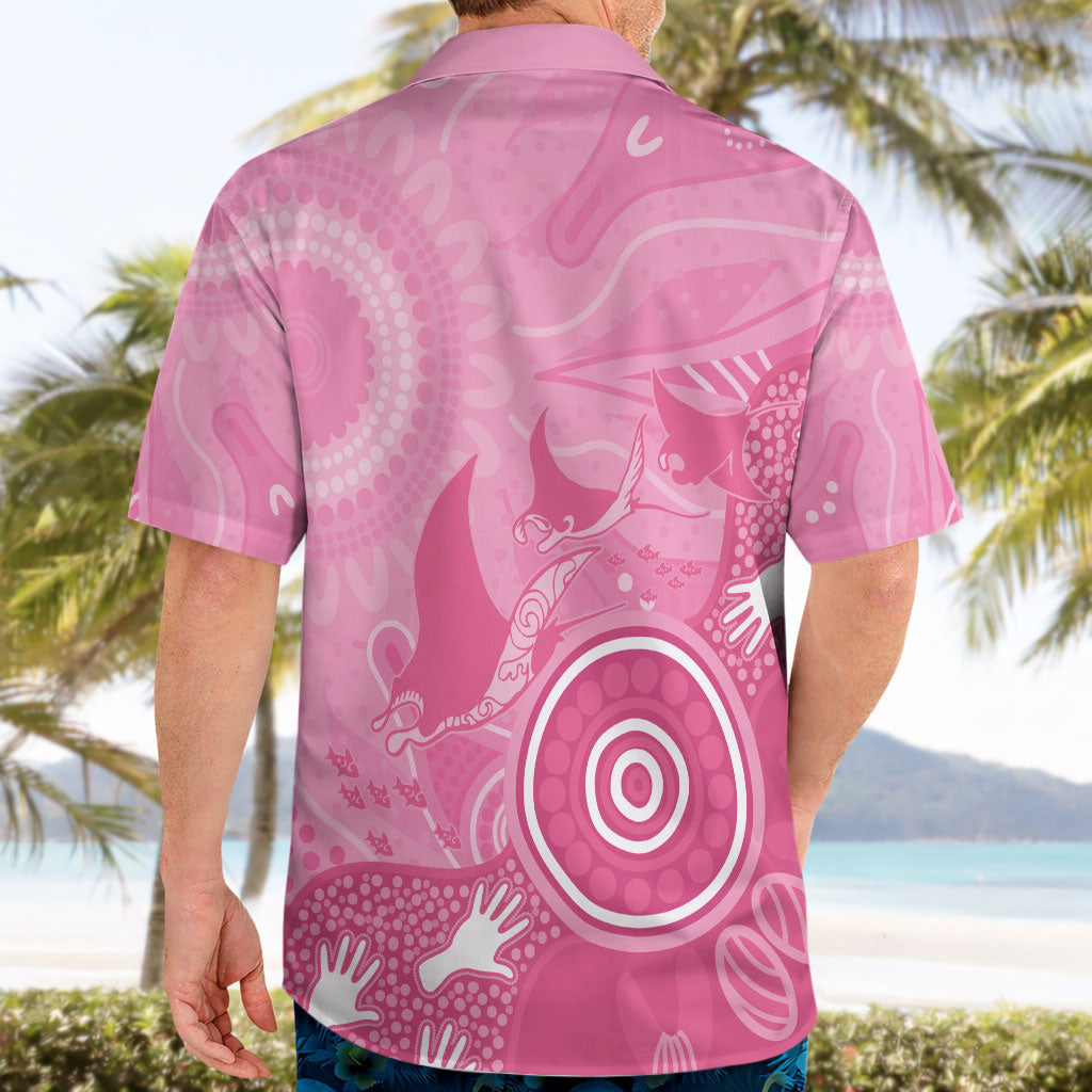 Australia Breast Cancer Support Hawaiian Shirt Pink Ribbon Manta Ray Aboriginal Art