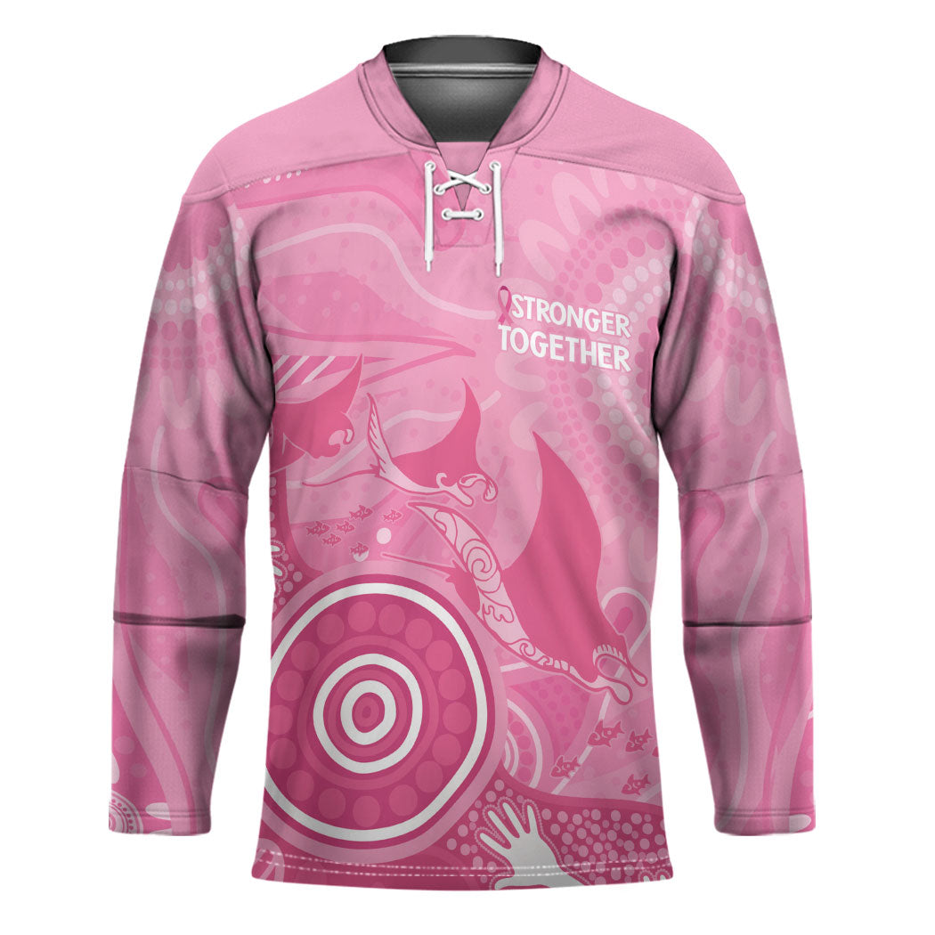 Australia Breast Cancer Support Hockey Jersey Pink Ribbon Manta Ray Aboriginal Art