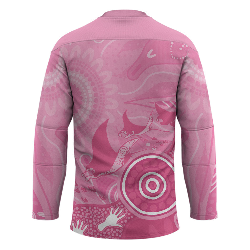 Australia Breast Cancer Support Hockey Jersey Pink Ribbon Manta Ray Aboriginal Art