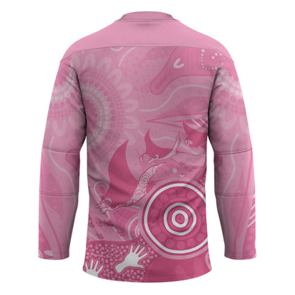 Australia Breast Cancer Support Hockey Jersey Pink Ribbon Manta Ray Aboriginal Art
